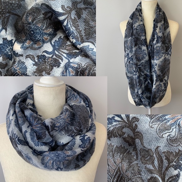 H&M Accessories - H&M Soft Semi-Sheer Blue Floral Infinity Scarf